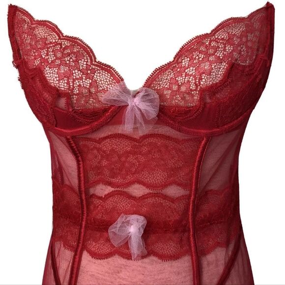 Victoria's Secret Red Lace Unlined Corset Teddy Size 36C - Picture 1 of 9